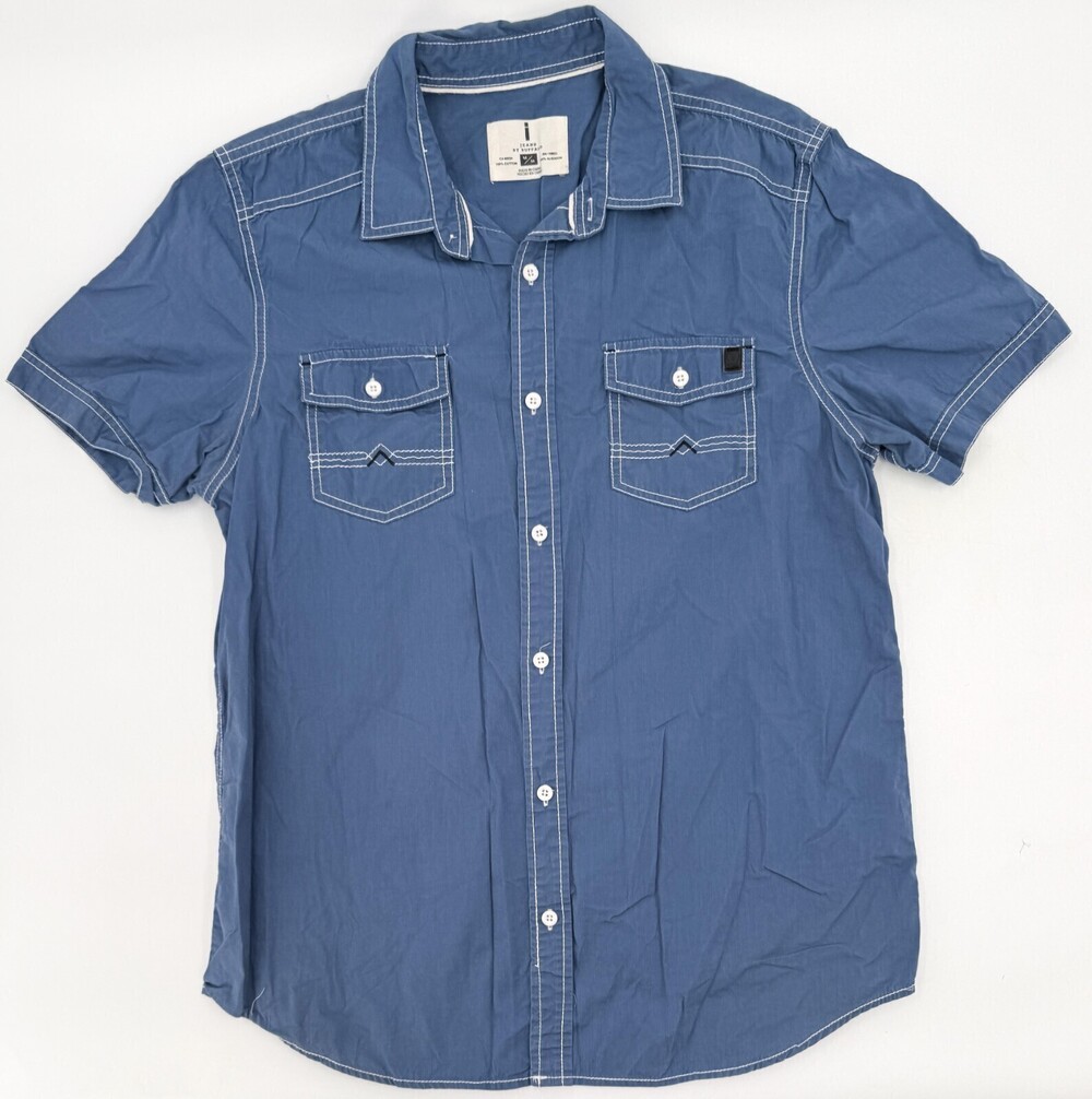 i Jeans by Buffalo Shirt Mens Medium Blue Button Up Short Sleeve Pockets